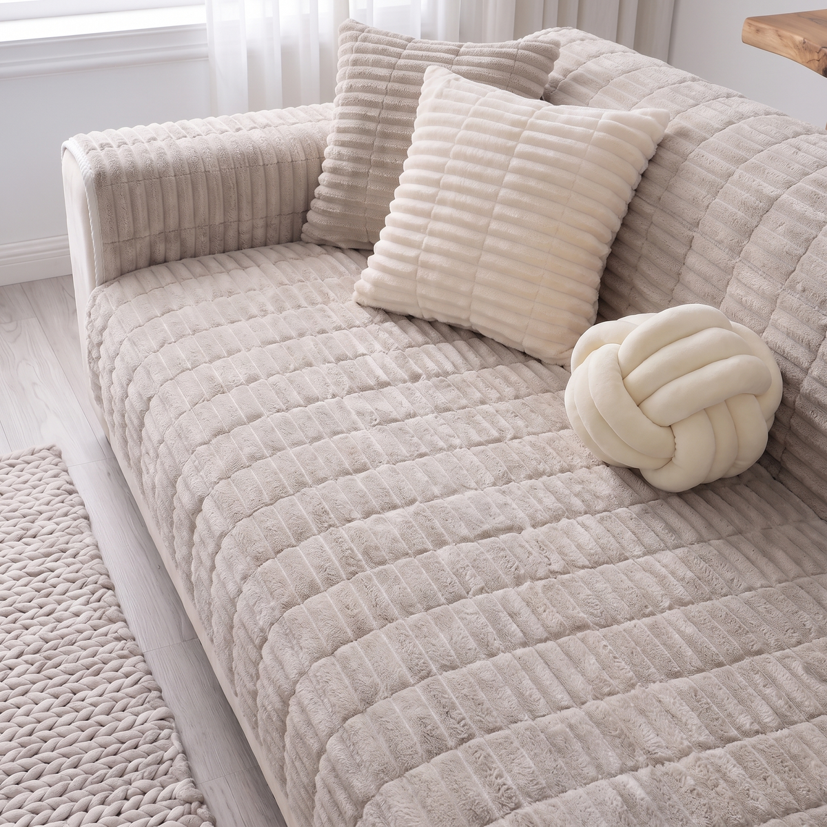 Spill-Resistant Non-Slip 1-Piece Plush Sofa Cover