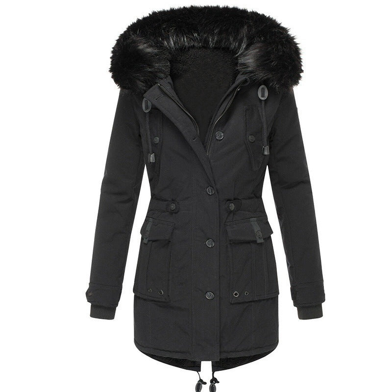 Women’s Faux Fur Collar Hooded Winter Parka Coat