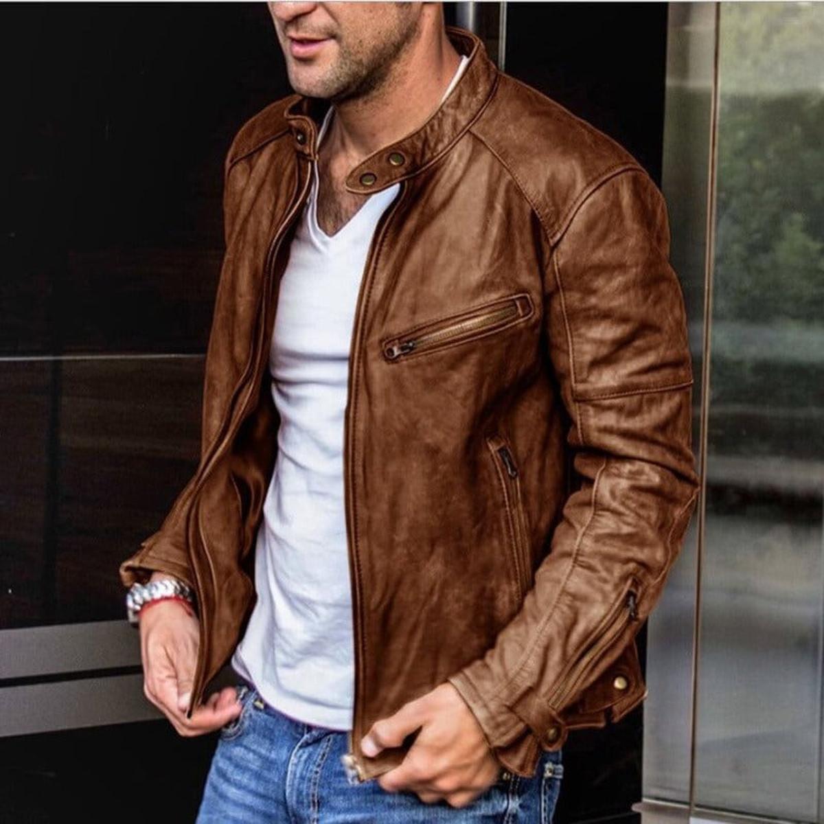 Men’s Classic Faux Leather Racer Jacket