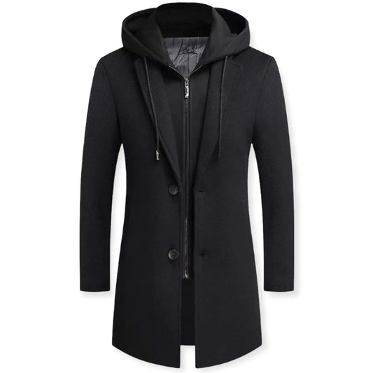 Men’s Classic Overcoat Wool Blend Winter Coat with Detachable Hood