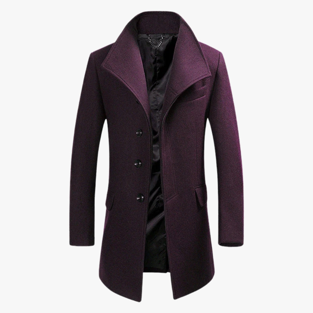 Men’s Classic Wool Blend Coat Stand Collar Tailored Overcoat