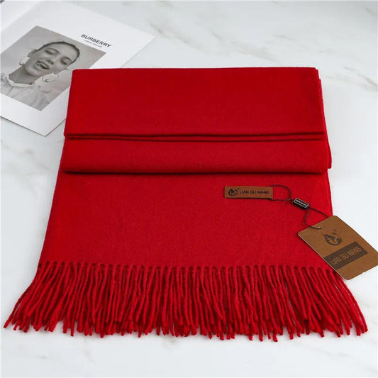 Women’s Classic Warm Plain Soft Woven Tassel Scarf