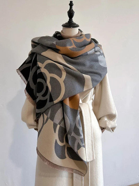 Women’s Elegant Floral Print Warm Reversible Scarf