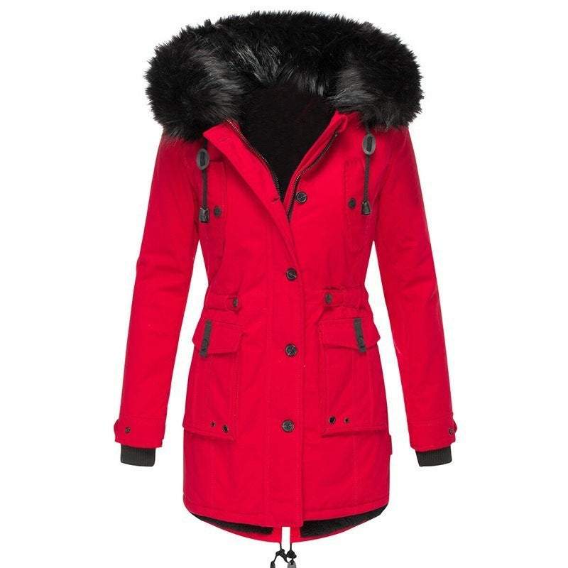 Women’s Faux Fur Collar Hooded Winter Parka Coat