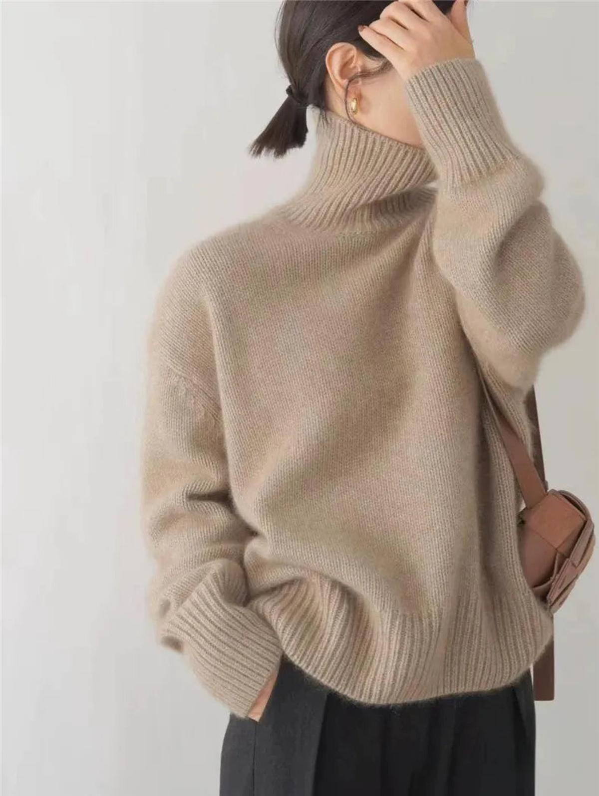 Women’s Relaxed Turtleneck Sweater Knitted Roll Neck Jumper