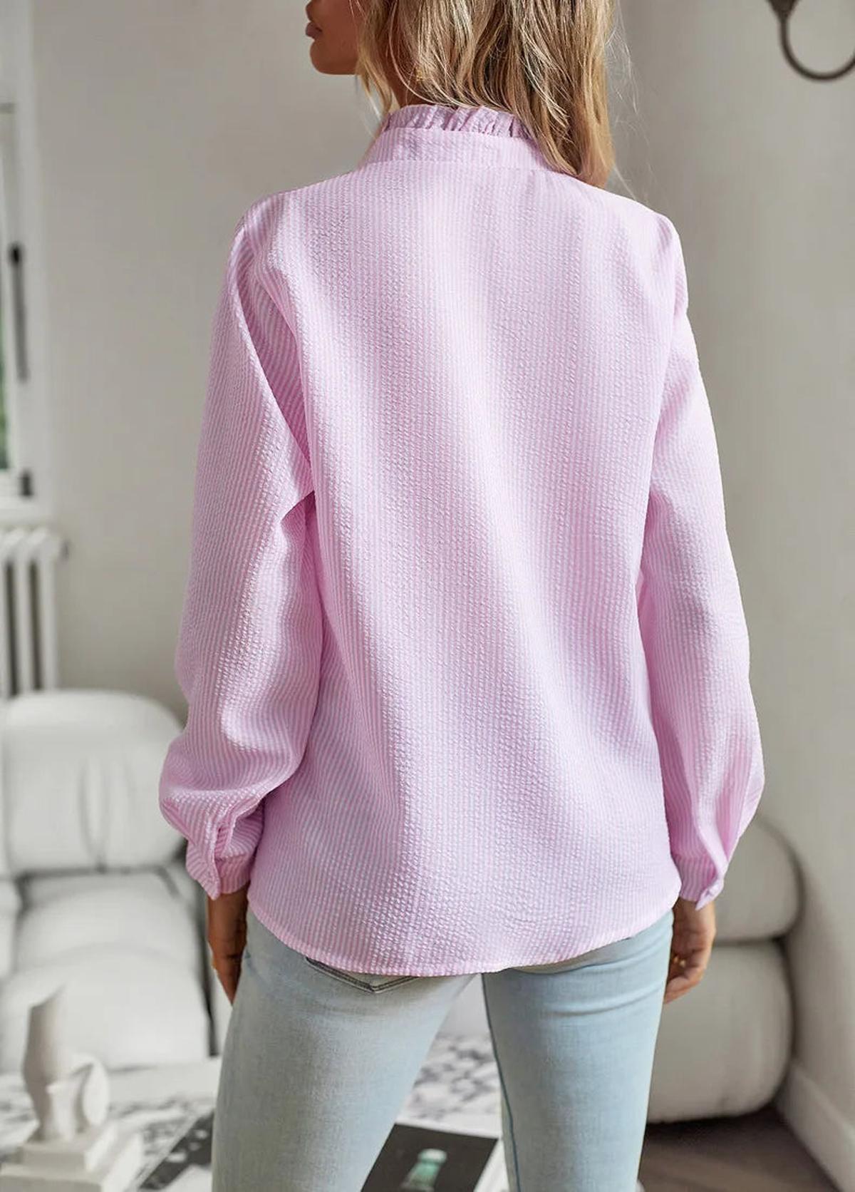 Women’s Ruffle Trim Blouse Long Sleeve Top in Stripe