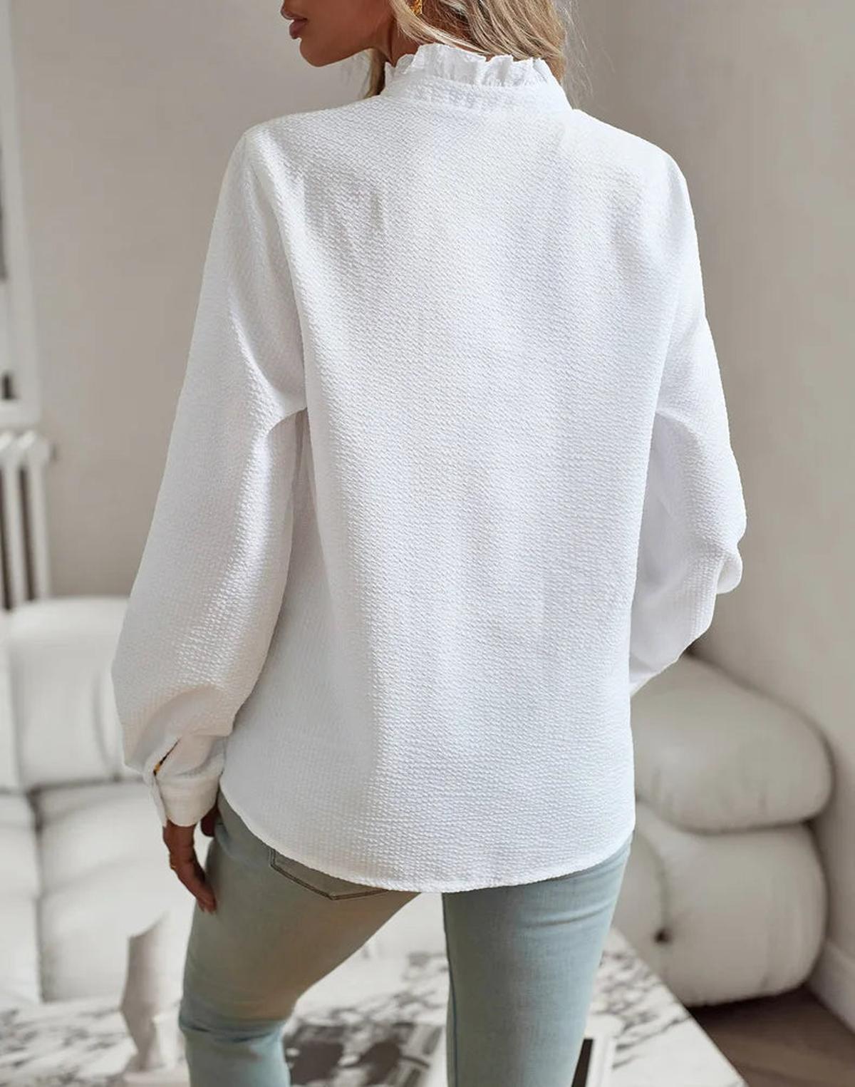 Women’s Ruffle Trim Blouse Long Sleeve Top in Stripe