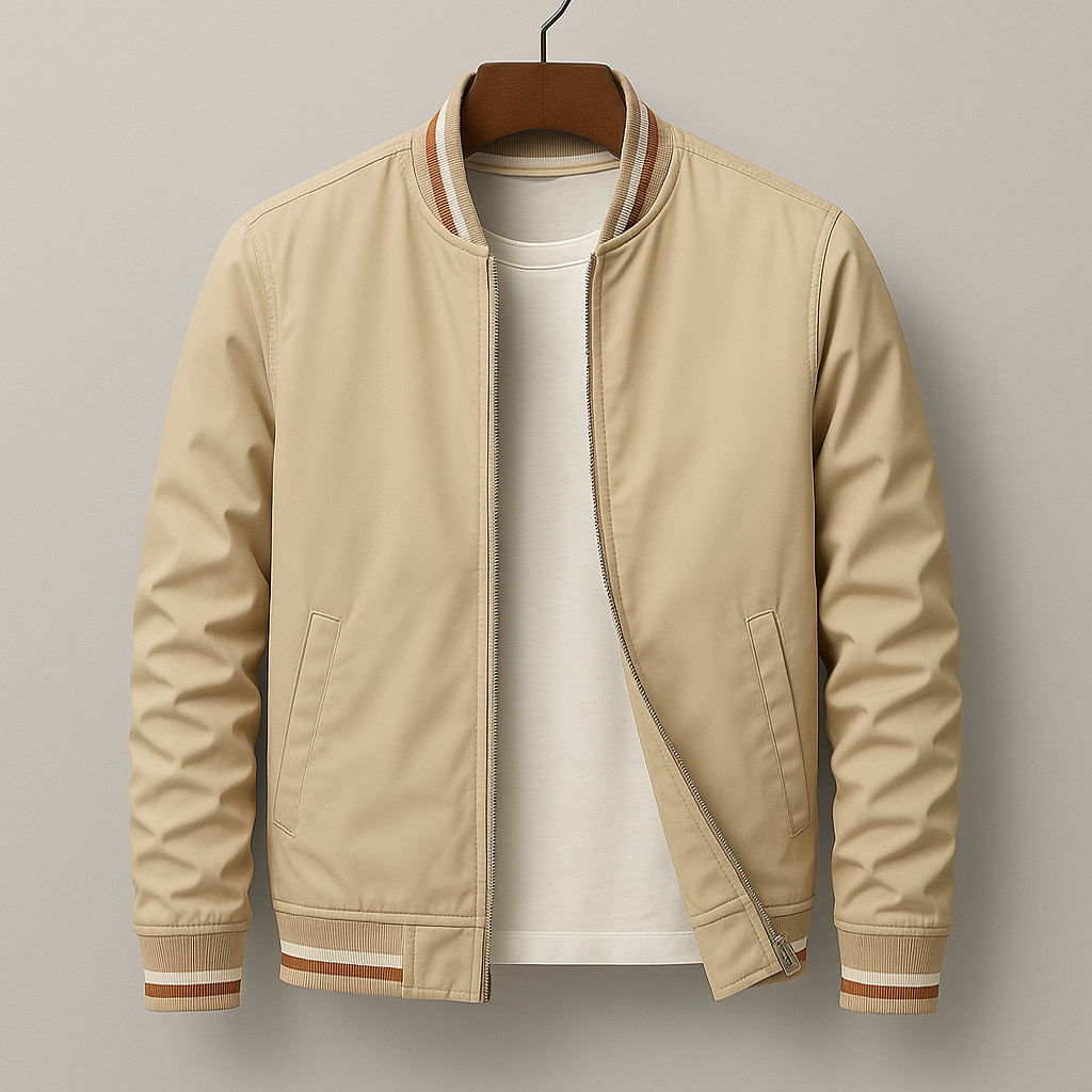 Men’s Lightweight Zip-Up Bomber Jacket with Striped Trim