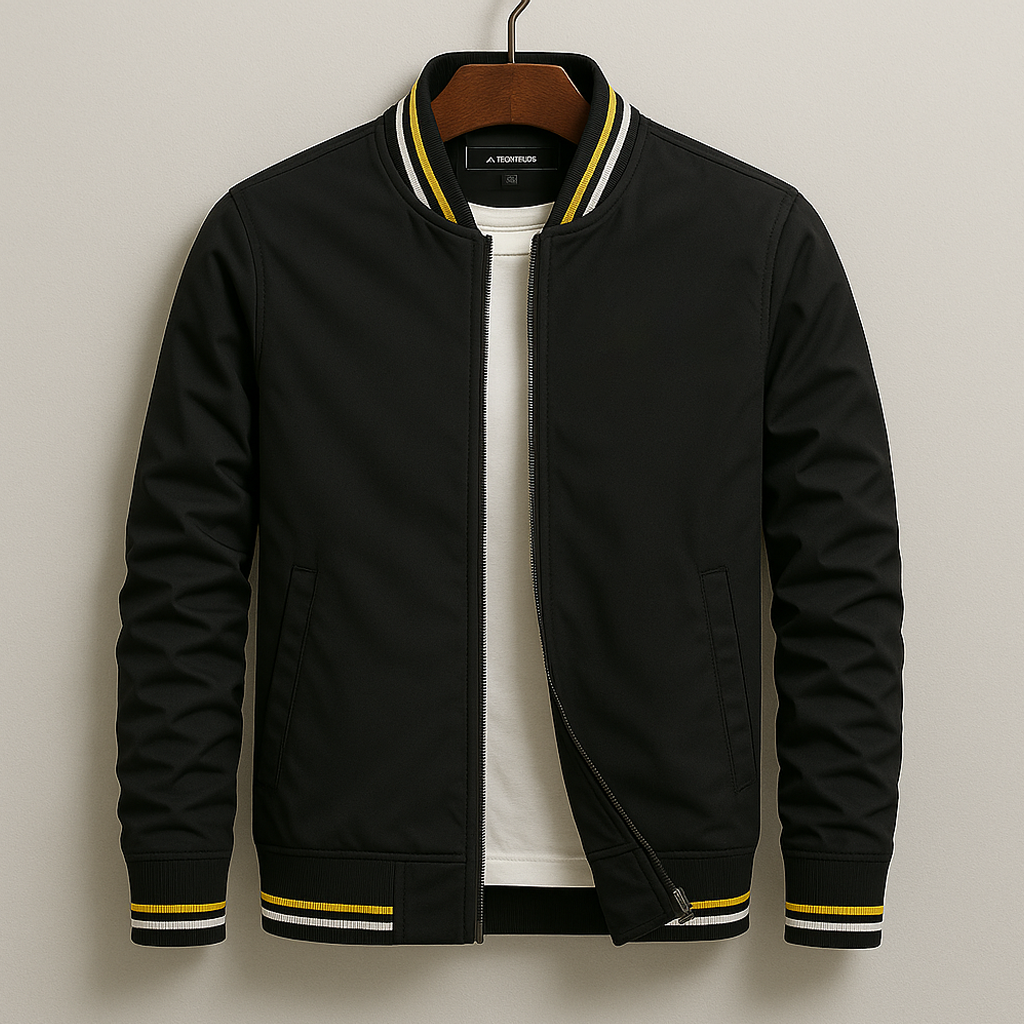 Men’s Lightweight Zip-Up Bomber Jacket with Striped Trim