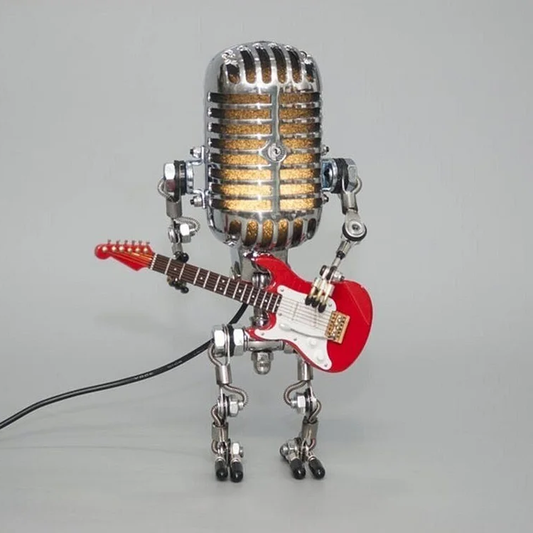 Vintage Metal Microphone Design Robot With Guitar Lamp