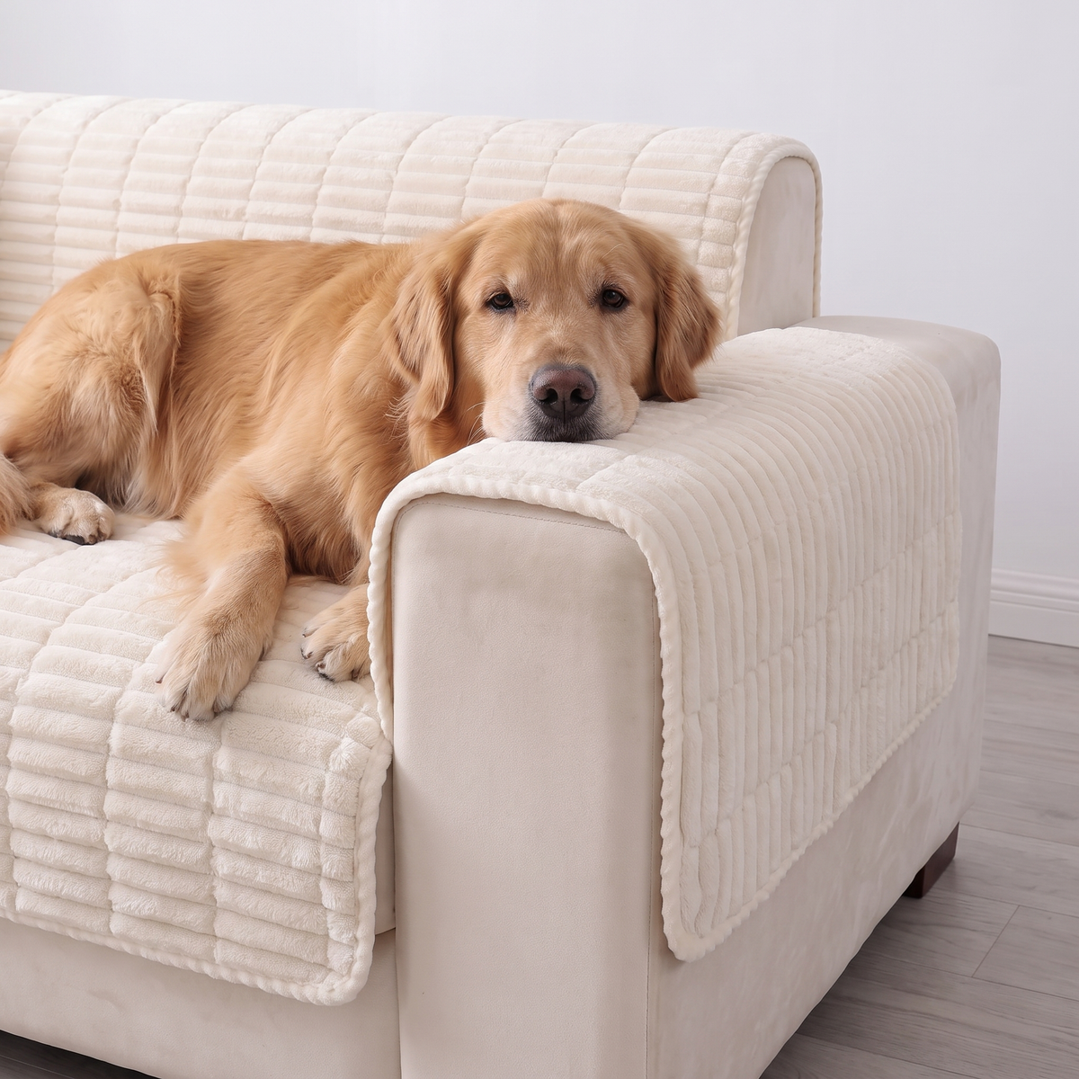 Spill-Resistant Non-Slip 1-Piece Plush Sofa Cover