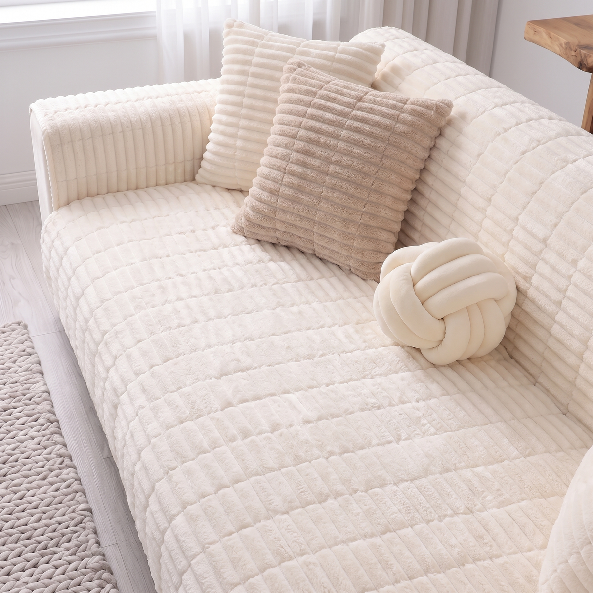 Spill-Resistant Non-Slip 1-Piece Plush Sofa Cover