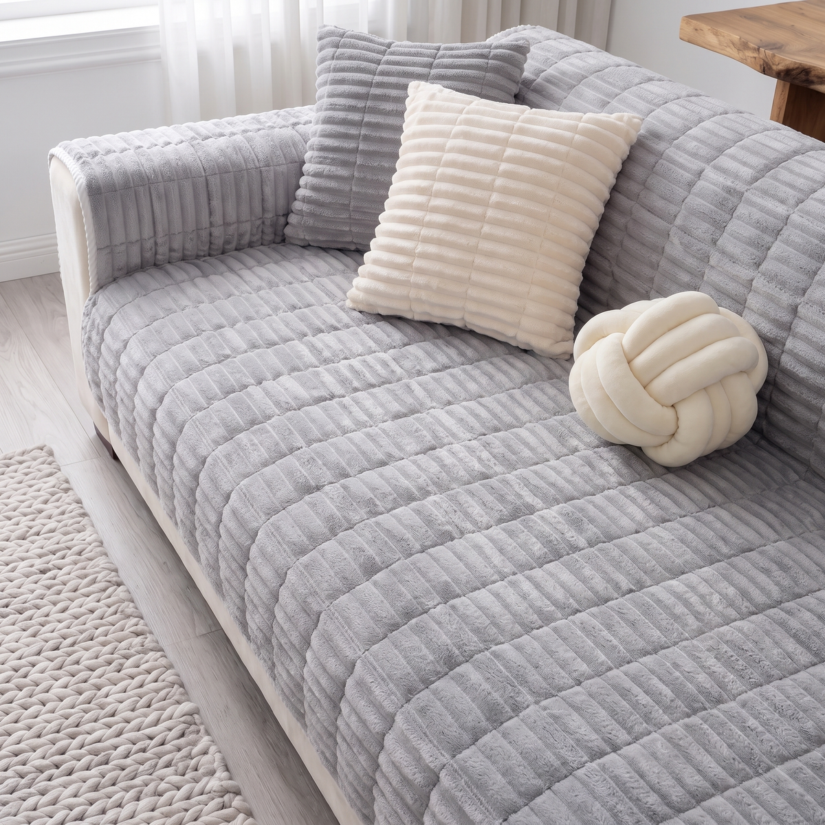 Spill-Resistant Non-Slip 1-Piece Plush Sofa Cover