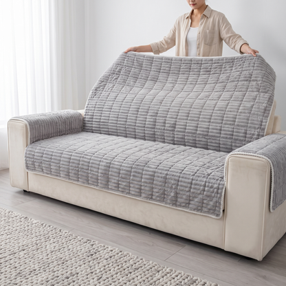 Spill-Resistant Non-Slip 1-Piece Plush Sofa Cover