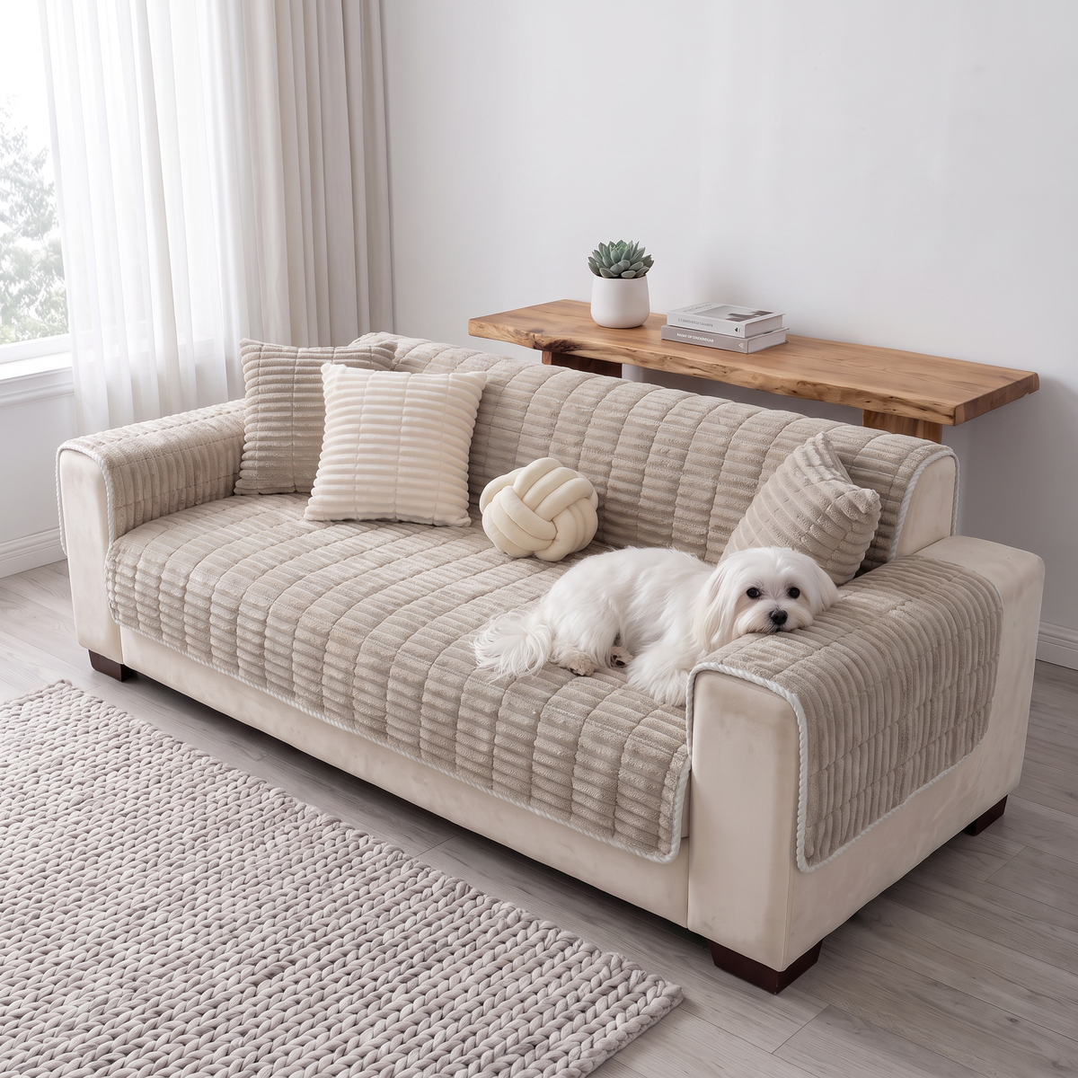 Spill-Resistant Non-Slip 1-Piece Plush Sofa Cover