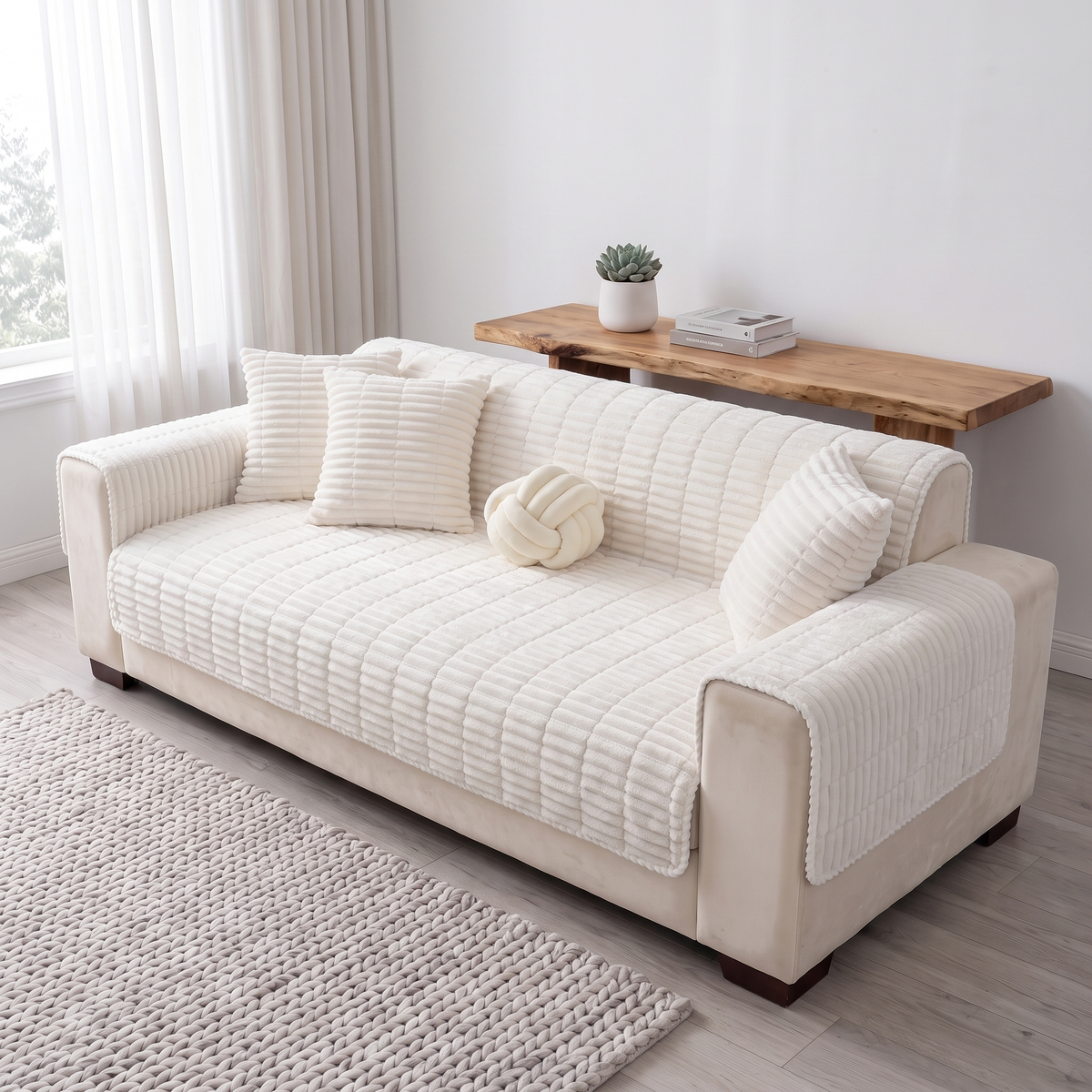 Spill-Resistant Non-Slip 1-Piece Plush Sofa Cover