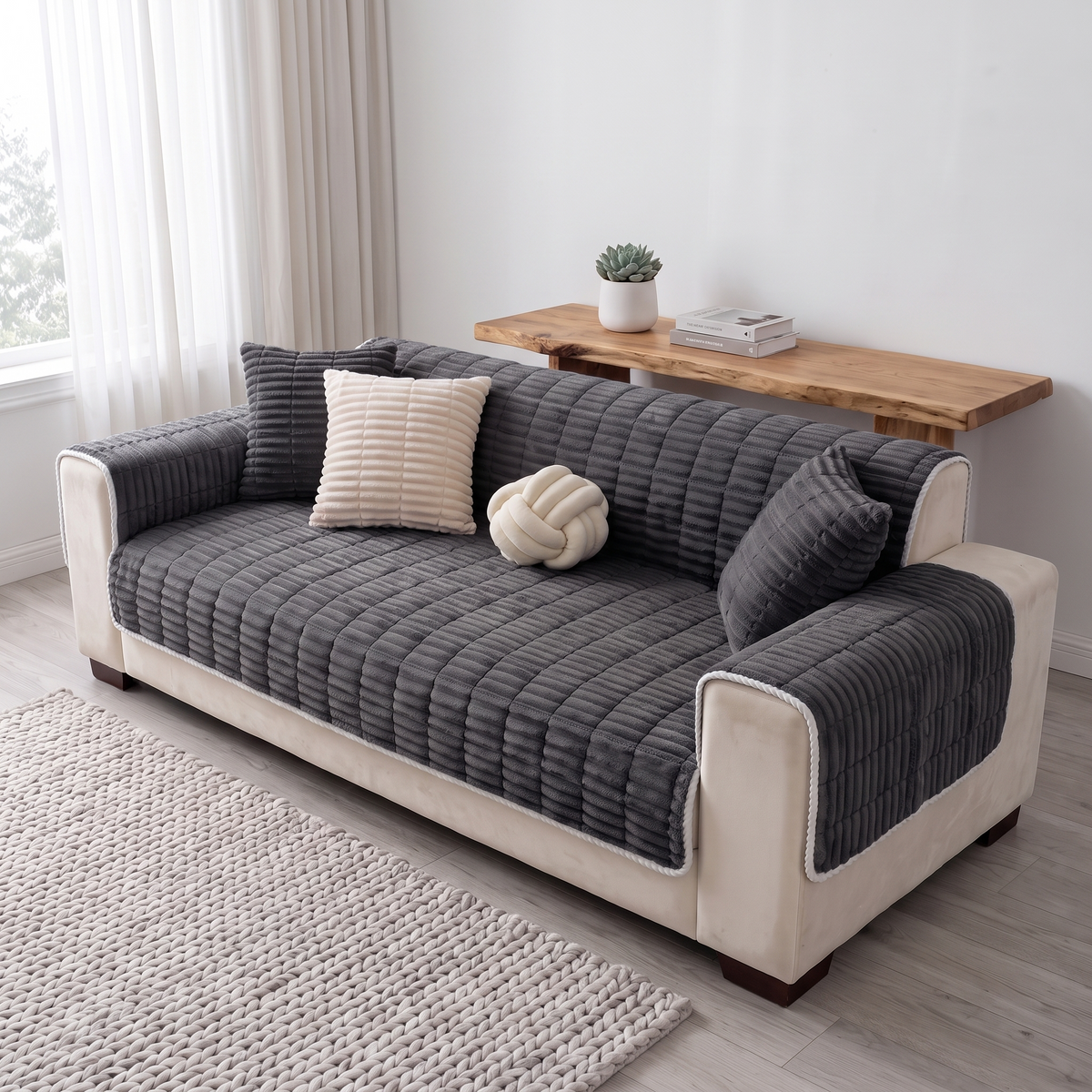 Spill-Resistant Non-Slip 1-Piece Plush Sofa Cover