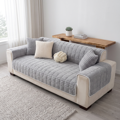 Spill-Resistant Non-Slip 1-Piece Plush Sofa Cover