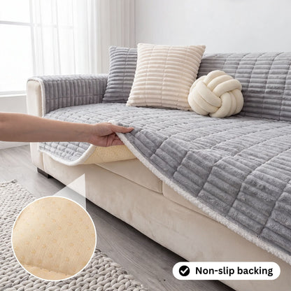 Spill-Resistant Non-Slip 1-Piece Plush Sofa Cover