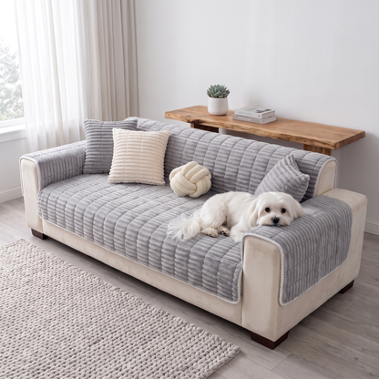 Spill-Resistant Non-Slip 1-Piece Plush Sofa Cover