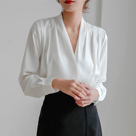 Women’s Silk Long Sleeve Top V-Neck Blouse