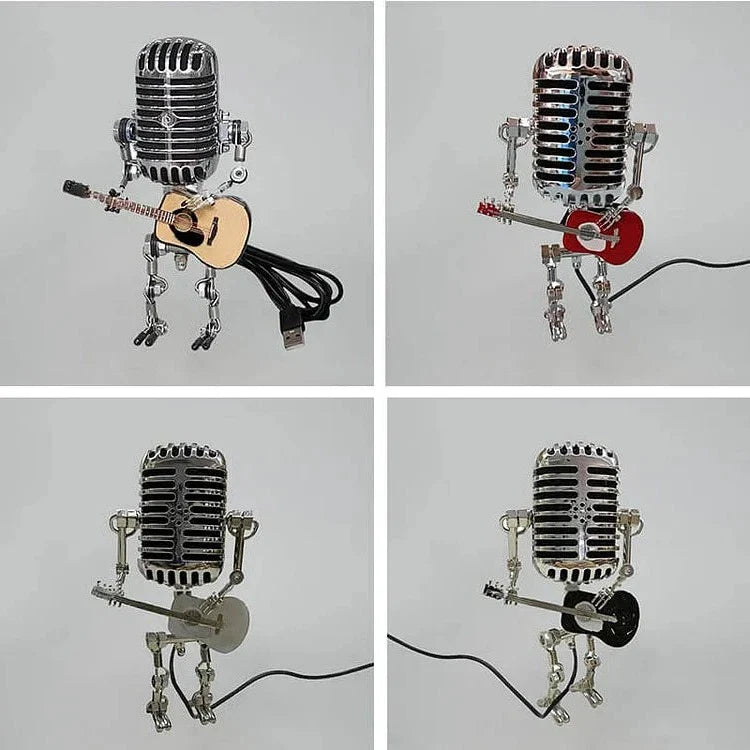 Vintage Metal Microphone Design Robot With Guitar Lamp