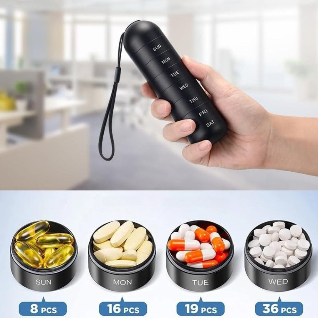Aluminium 7 Days Portable Pill Organiser for Travel Dosette Box Container