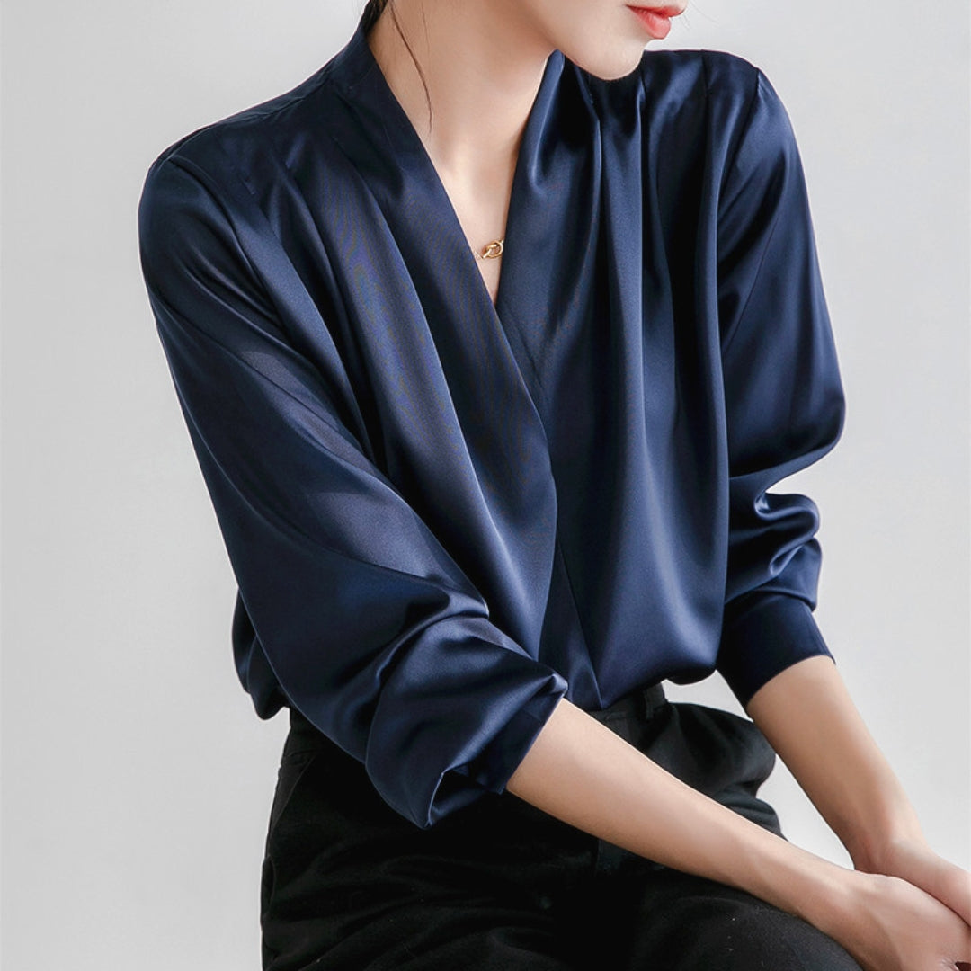 Women’s Silk Long Sleeve Top V-Neck Blouse