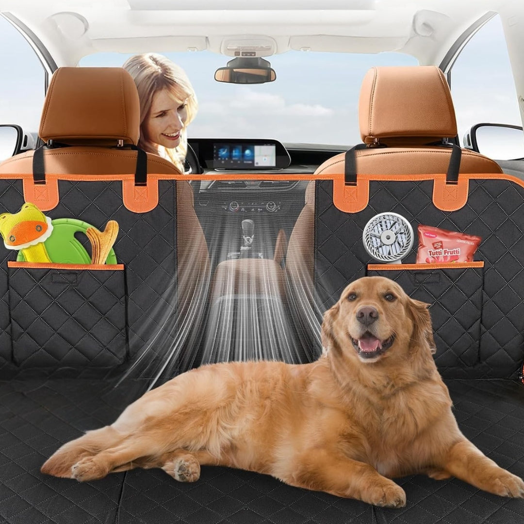Waterproof Hard Bottom Dog Car Seat Cover with Mesh Window