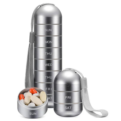 Aluminium 7 Days Portable Pill Organiser for Travel Dosette Box Container