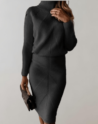 Women's Knitted Roll Neck Jumper And Skirt Co-ord