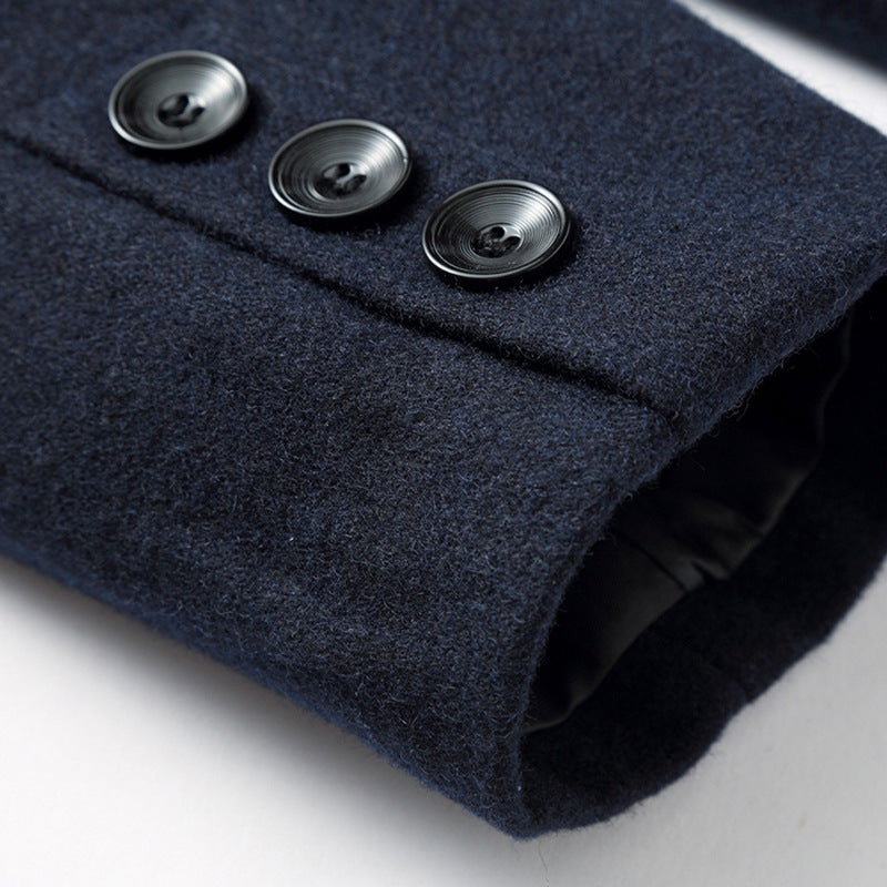 Men’s Classic Wool Blend Coat Stand Collar Tailored Overcoat