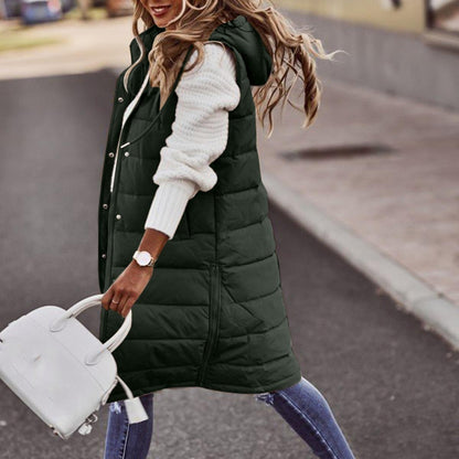 Women's Sleeveless Bodywarmer Long Hooded Padded Gilet