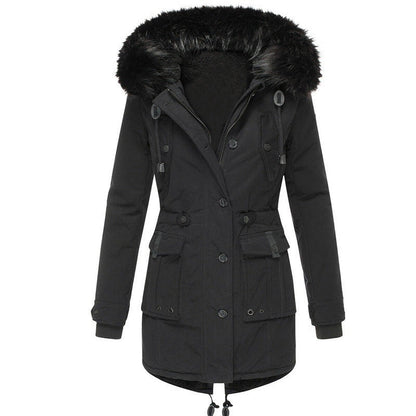 Women’s Faux Fur Collar Hooded Winter Parka Coat