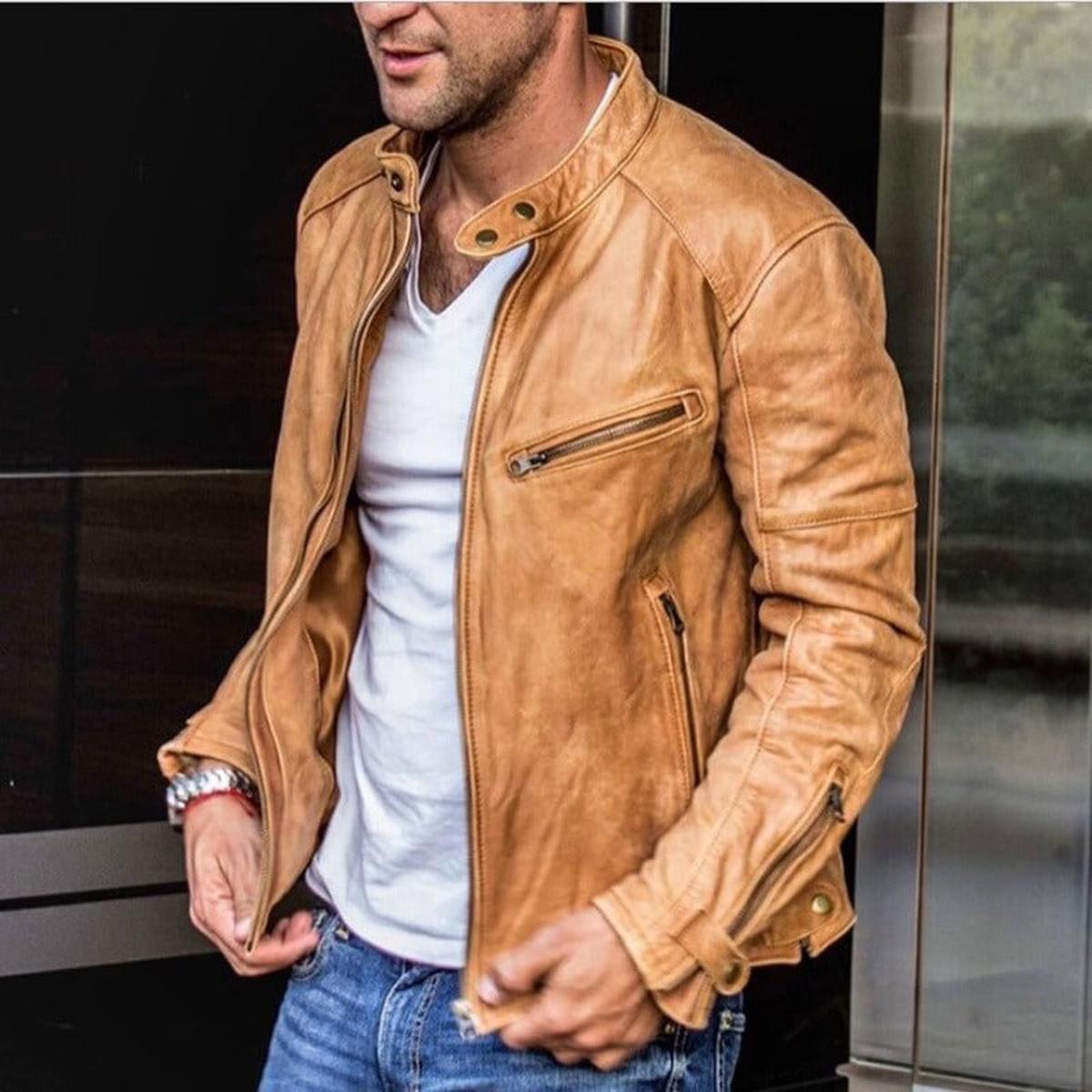 Men’s Classic Faux Leather Racer Jacket