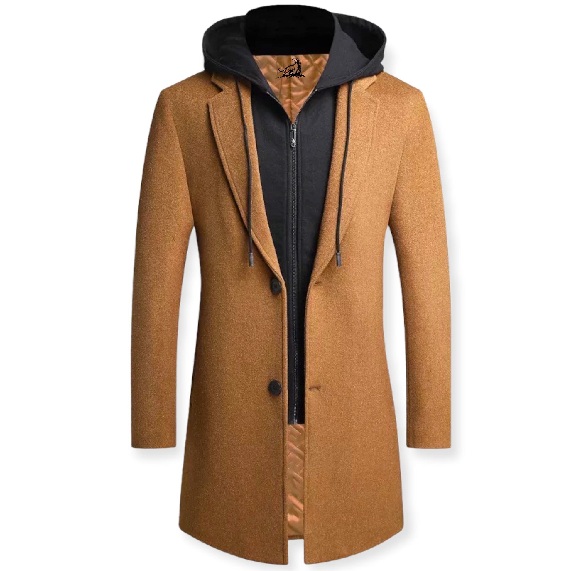 Men’s Classic Overcoat Wool Blend Winter Coat with Detachable Hood
