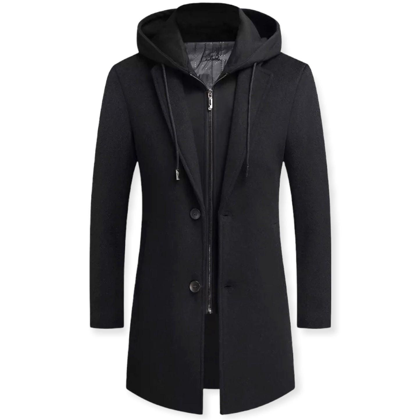 Men’s Classic Overcoat Wool Blend Winter Coat with Detachable Hood