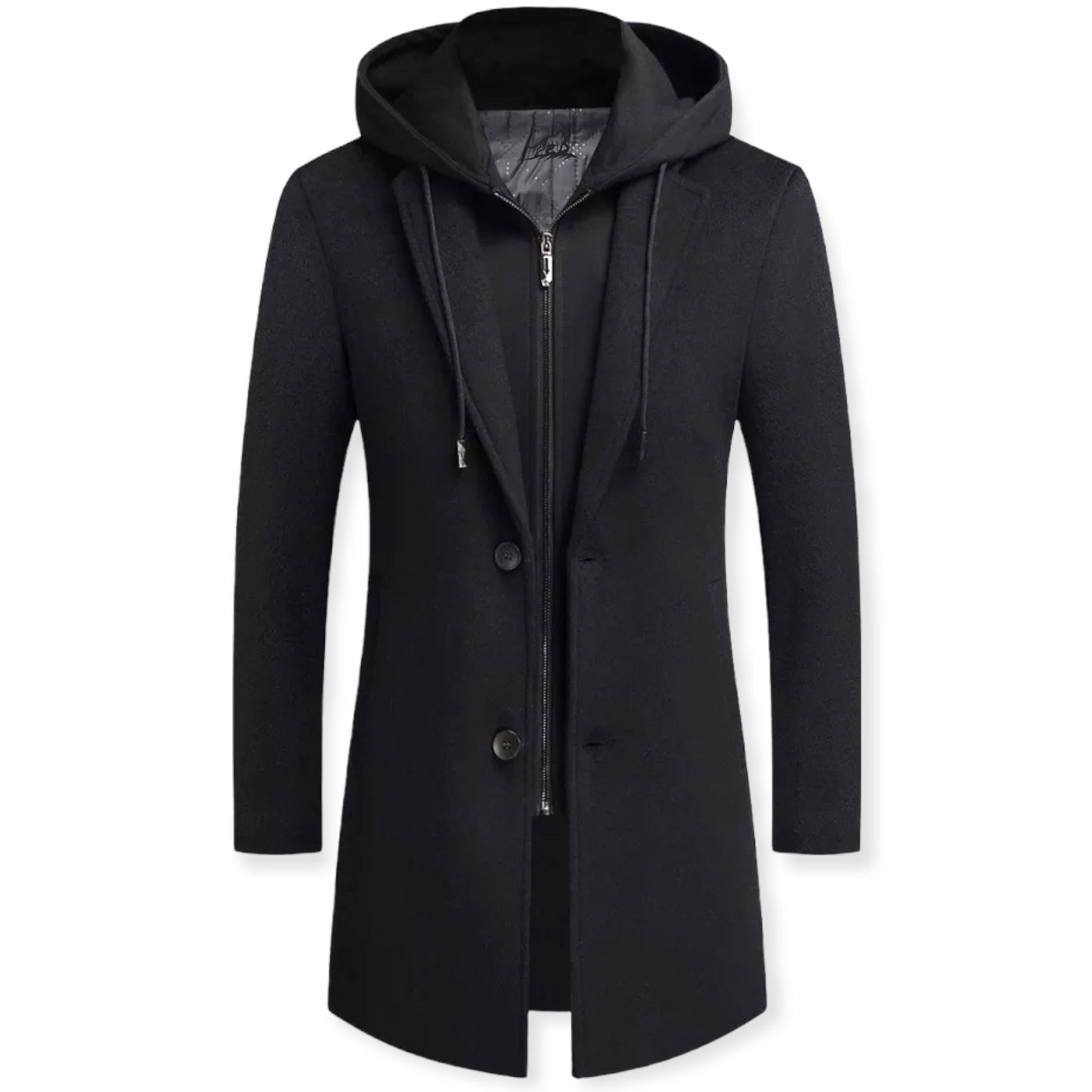 Men’s Classic Overcoat Wool Blend Winter Coat with Detachable Hood