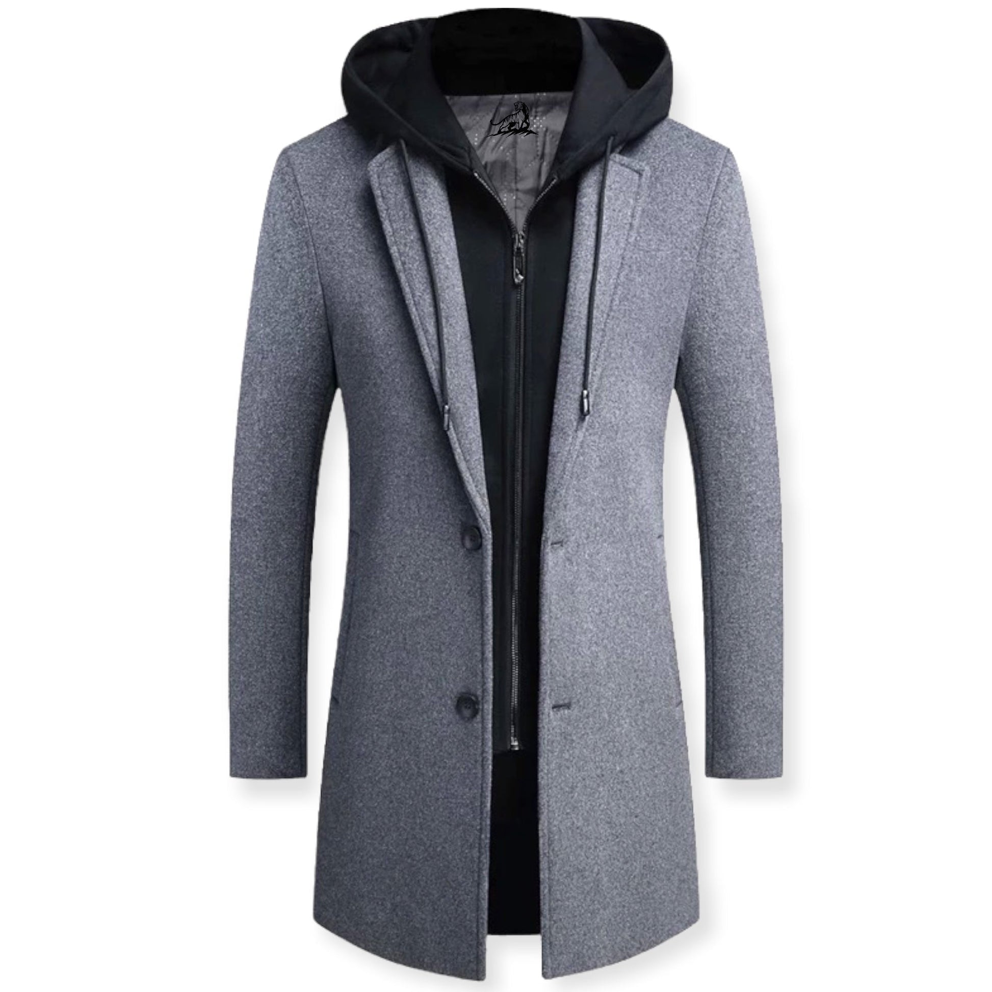 Men’s Classic Overcoat Wool Blend Winter Coat with Detachable Hood
