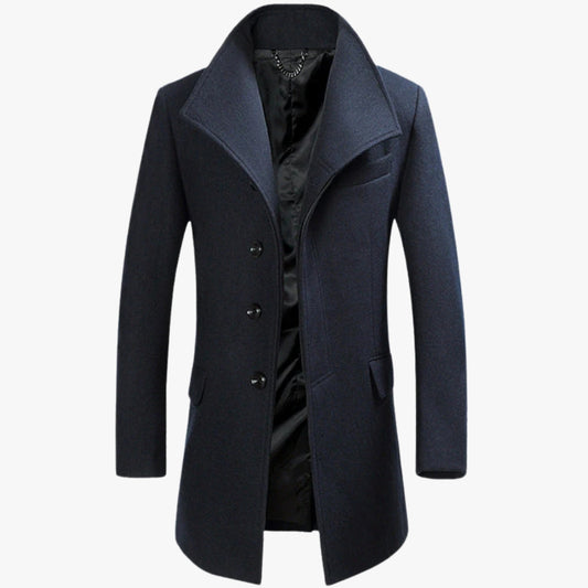 Men’s Classic Wool Blend Coat Stand Collar Tailored Overcoat