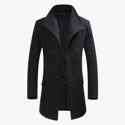 Men’s Classic Wool Blend Coat Stand Collar Tailored Overcoat