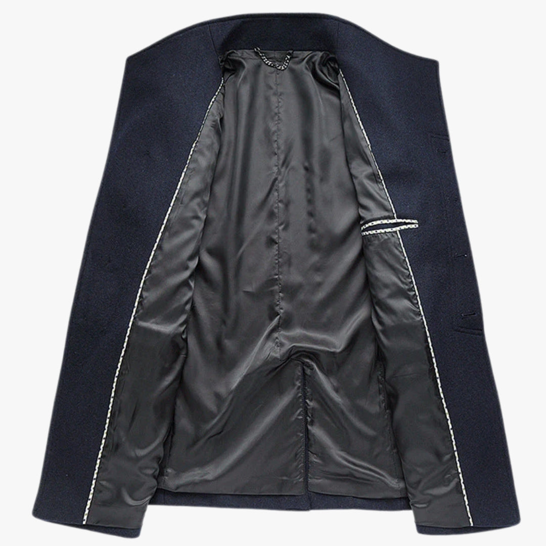 Men’s Classic Wool Blend Coat Stand Collar Tailored Overcoat