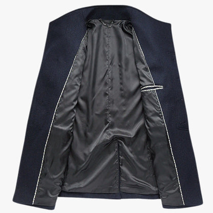 Men’s Classic Wool Blend Coat Stand Collar Tailored Overcoat