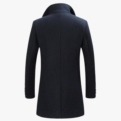 Men’s Classic Wool Blend Coat Stand Collar Tailored Overcoat