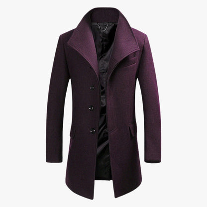 Men’s Classic Wool Blend Coat Stand Collar Tailored Overcoat