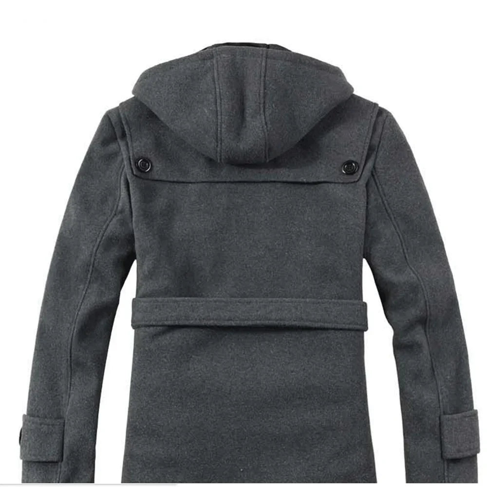 Men’s Hooded Belted Trench Coat with Faux Fur Lining