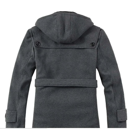 Men’s Hooded Belted Trench Coat with Faux Fur Lining