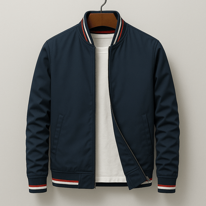Men’s Lightweight Zip-Up Bomber Jacket with Striped Trim