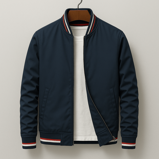 Men’s Lightweight Zip-Up Bomber Jacket with Striped Trim