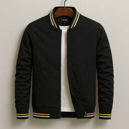 Men’s Lightweight Zip-Up Bomber Jacket with Striped Trim
